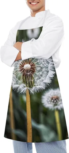 Vista 4 de Personalized Winter White Dandelion Adult Apron, Kitchen Cooking Aprons for Woman Man, Adjustable Bib Apron with Pocket for Baking, BBQ Crafting