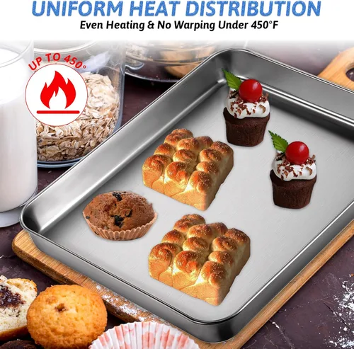 Vista 5 de 2 piezas de bandejas para horno tostador para hornear, hojas de hornear de 9x11, hoja para galletas de acero inoxidable, bandejas pequeñas
