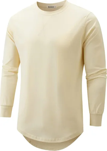 Vista 14 de KLIEGOU Camiseta larga 100% algodón para hombre, preencogida, suave 66 Gris Azul