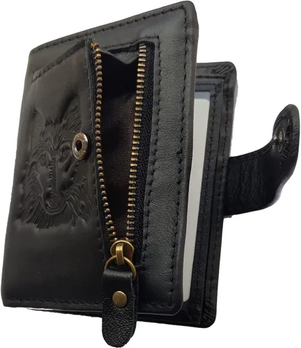 Vista 12 de Hombres Cool Eagle Wolf Caballo Totem Cuero Vaca Vertical Cartera Cremallera Multi-tarjeta Titular, Tótem de caballo, Minimalista