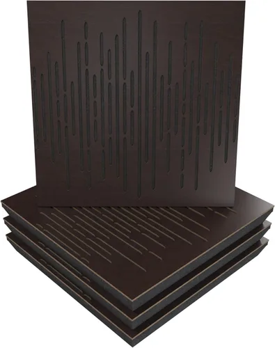 Vista 10 de Panel acústico difuso de absorción de sonido, «onda» para estudio de grabación Laminado en madera, (paquete de 4): (Negro)