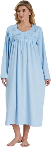 Vista 7 de Keyocean - Camisón para mujer, 100% algodón, suave, cálido, cómodo, ropa de dormir y descanso para otoño e invierno