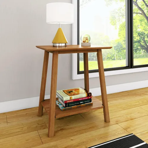 Vista 10 de Max & Lily Mesita de noche moderna Mid-Century con estante, color blanco