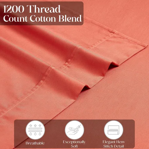 Vista 9 de Superior 1200 Thread Count Cotton Blend Sheet Set, Deep Pocket Sheets, 1 Elastic Deep Pocket Fitted Sheet, 1 Flat Sheet, 2 Pillowcases, Cotton Rich
