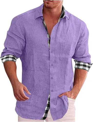 Vista 2 de Camisas de manga larga para hombre con bolsillo, ajuste delgado, estilo casual, ajuste regular