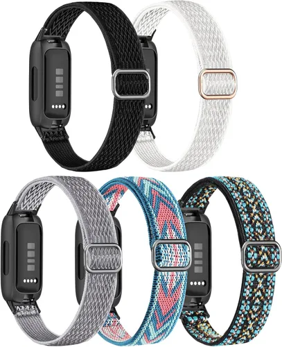 Vista 8 de Paquete de 5 correas elásticas de nailon compatibles con Fitbit Inspire 3 para mujeres y hombres, correa deportiva elástica ajustable suave