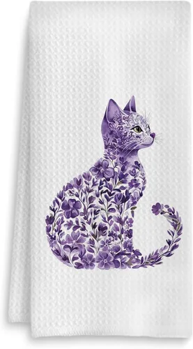 Vista 15 de Toalla de cocina con gato floral, toalla de mano con gato floral para decoración de baño, toalla de té para platos de cocina con gatito