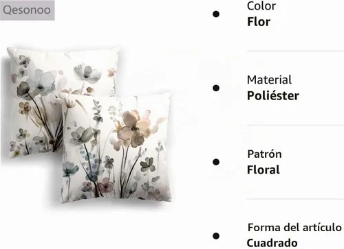 Vista 7 de Fundas de Almohada Decorativas de Flores 16x16 Juego de 2, Fundas de Almohada con Flores, Fundas Cuadradas Decorativas para Sofá, Sillón