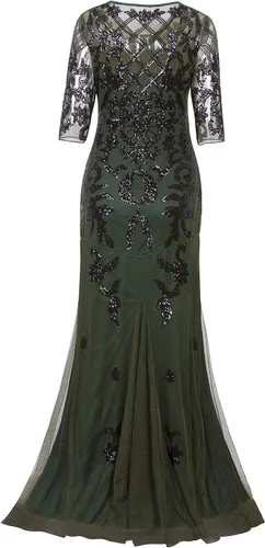 Vista 4 de Vijiv - Vestido de noche de fiesta largo vintage de los años 20 para boda, vestido de noche con lentejuelas de manga 23