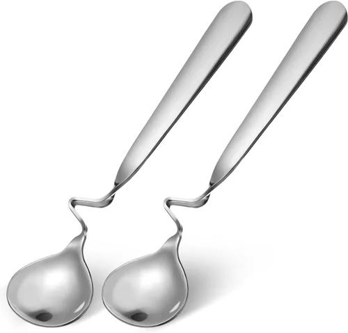 Vista 2 de OSALADI 2 cucharas de miel de acero inoxidable con mango curvado de 5.82 pulgadas, cucharaditas multifuncionales para miel, café, leche, mezcla