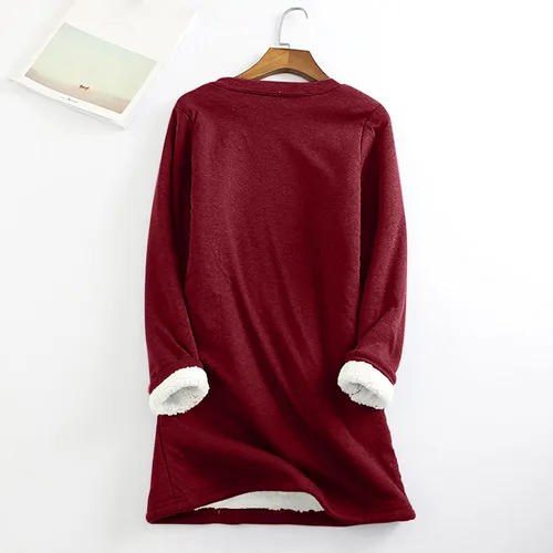 Vista 4 de Ceboyel Sudadera de forro polar para mujer, sin capucha, con forro de sherpa, ropa de descanso cálida para invierno, ropa de moda 2023