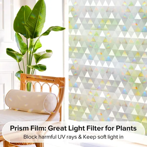 Vista 13 de rabbitgoo - Película de privacidad para ventanas con diseño de arco iris y vidrio manchado, patrón de diamante, calcomanía no adhesiva con tinte