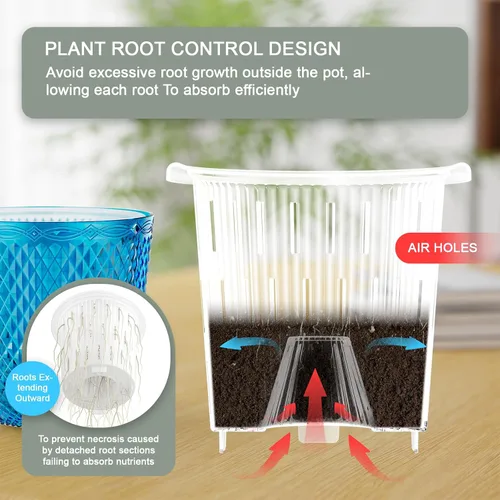 Vista 5 de QCQHDU - Macetas colgantes para plantas de interior, paquete de 2, 5.7 pulgadas, azul Klein Plástico, Autorriego, Percha de Plantas, Agujeros