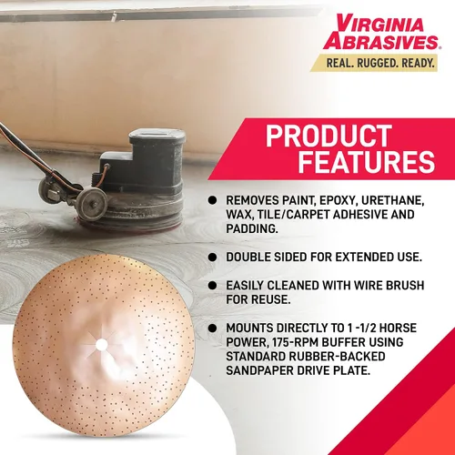 Vista 2 de Virginia Abrasives 421-80017 - Disco abrasivo de carburo de tungsteno de 17 pulgadas, disco de pulido de dos caras para alfombras, adhesivo, epoxi