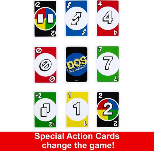 Vista 5 de Mattel Games DOS Juego de cartas de segunda edición para niños y familias, baraja accesible para daltónicos para grupos y fiestas