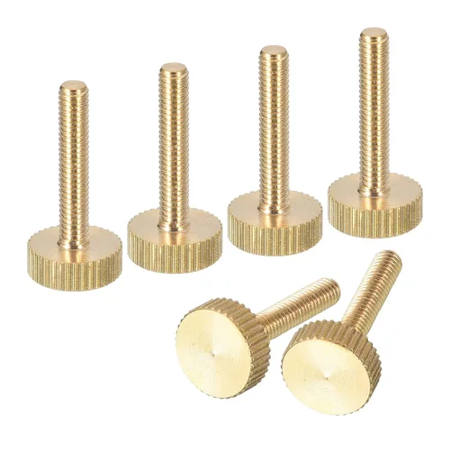 Vista 8 de uxcell Tornillos moleteados M3x4mm, 4 piezas de cabeza moleteada plana totalmente roscados, tornillos de latón para pulgar, pernos de agarre Fully