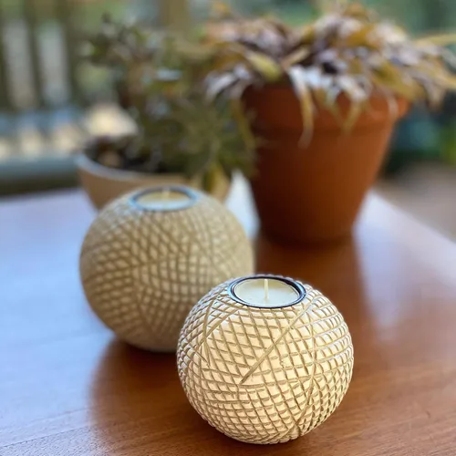 Vista 6 de Luca - Juego de 2 portavelas de té beige Orb en caja de regalo Beige y blanco