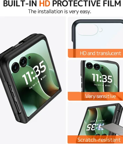 Vista 4 de NINKI Funda para Motorola Razr 2025/2024 con función atril y protector de pantalla, funda delgada de cuero a prueba de caídas Razr60 para Motorola