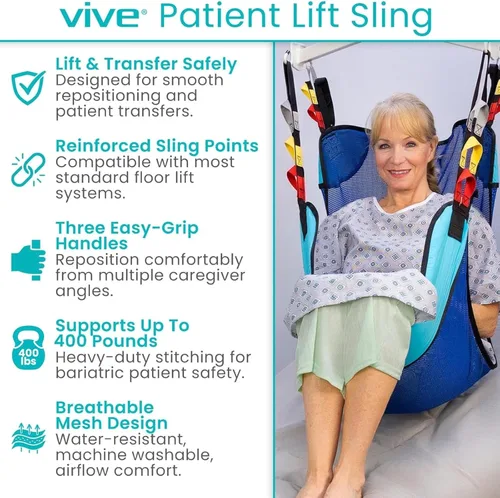 Vista 2 de Vive Patient Lift Sling - Eslinga de transferencia de malla para ducha y uso doméstico