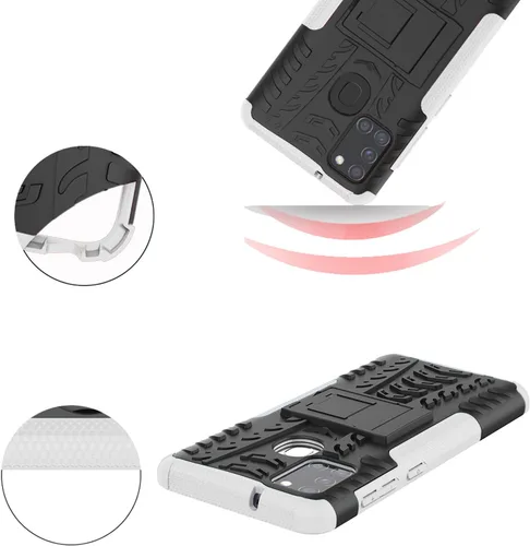 Vista 5 de Asuwish Funda de teléfono para Samsung Galaxy A21S con protector de pantalla de vidrio templado y soporte delgado, funda protectora híbrida