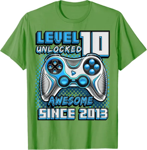 Vista 16 de Level 10 Unlocked Awesome 2013 Video Game 10th Birthday Boy T-Shirt, Negro
