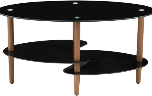 Vista 6 de YISUYA Mesa de centro de cristal, mesa de centro de vidrio ovalada negra, mesa de centro de vidrio transparente, mesa moderna, mesa de té de patas