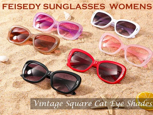 Vista 7 de FEISEDY Gafas de sol para mujer, Vintage Square Cat Eye Gafas de sol, protección UV lente gradiente B9121