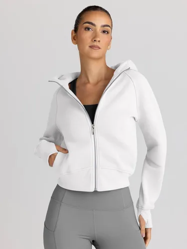Vista 2 de Trendy Queen - Sudaderas con capucha y cremallera para mujer, sudaderas cortas de vellón, trajes de otoño, estilo informal, cómodas, Y2K, ropa