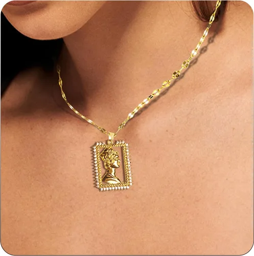 Vista 3 de Gold Pendant necklace for Women,Gold Plated Cubic Zirconia Heart Necklace and Black Square Necklace for Women Trendy,Small Dainty Gold Necklace Non
