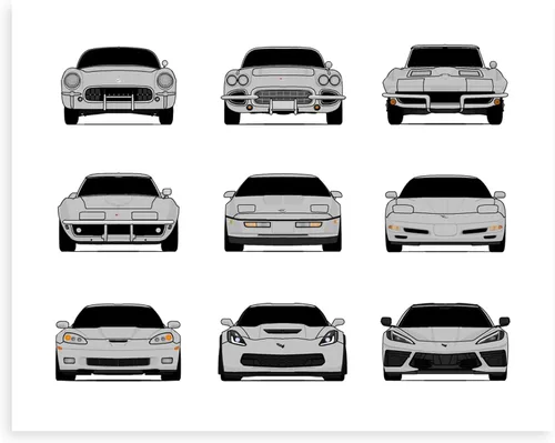 Vista 2 de Custom Car Posters Handmade Poster compatible with Chevy Corvette Generations and Print of Chevrolet Corvette (C1 C2 C3 C4 C5 C6 C7 C8) (Landscape)