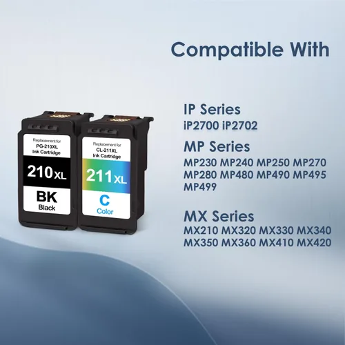 Vista 2 de Cartuchos de tinta de repuesto 210XL y 211XL para Canon PG-210XL CL-211XL para Pixma IP2702 MX410 MP495 MP230 MP240 MP280 MX340 MX350 MX360