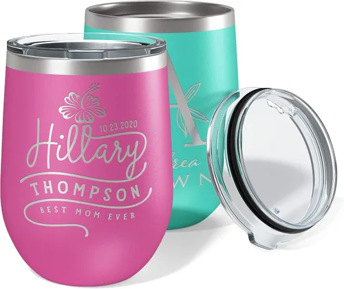 Vista 8 de Regalos para el Día de la Madre para mamá, vaso de vino personalizado con tapa, 12 onzas, negro, regalos personalizados para mujeres, vasos aislados