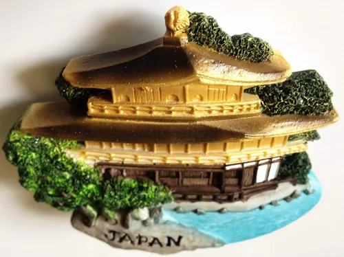 Vista 2 de WitnyStore Pequeño Templo Kinkaku-ji del Pabellón Dorado en Kioto Japón Asia Oriental Atracciones Turísticas Resina Refrigerador Imán de Viajero