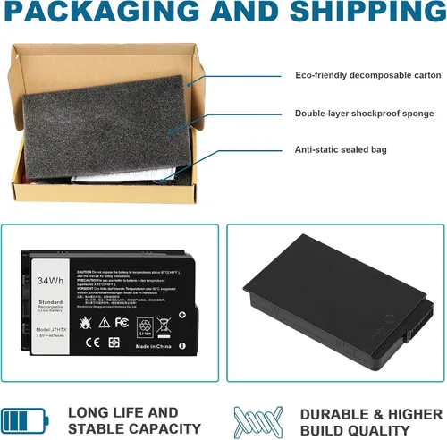 Vista 7 de 34Wh J7HTX - Batería de repuesto para laptop Dell Latitude 7202 7212 7220 Rugged Extreme Tablet T03H T03H002 T03H T03H003 Series 02JT7D 2JT7D J82G5