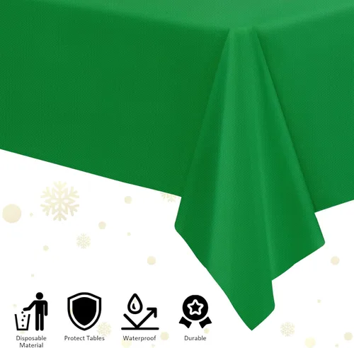 Vista 5 de durony 24 manteles de plástico desechables de color rojo, verde y blanco, impermeables, para Navidad, 54 x 108 pulgadas, manteles decorativos