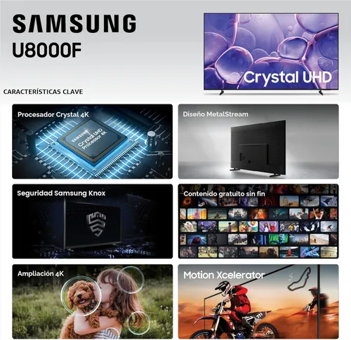 Vista 3 de Samsung Smart TV Crystal UHD U8000F 4K de 43 pulgadas (modelo 2025) Contenido gratuito sin fin, procesador, diseño MetalStream, Knox Security, Alexa