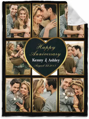 Vista 14 de InterestPrint Manta de fotos personalizada para pareja, novio, novia, manta personalizada de 6 fotos, manta personalizada de aniversario y boda