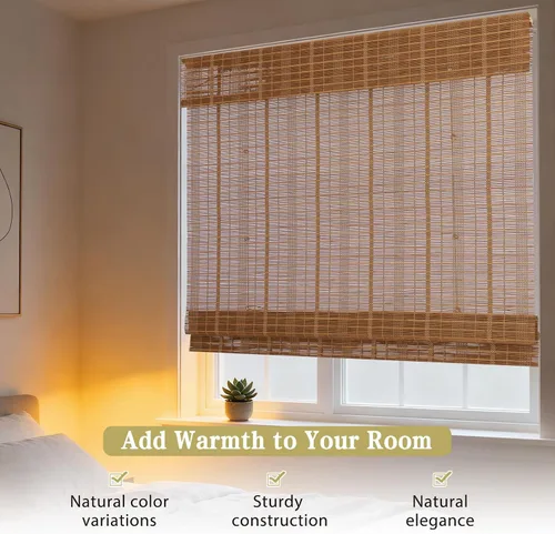 Vista 4 de Cortinas Letau de madera, estilo romano, para ventanas, con cenefa, filtran la luz Marrón almendra