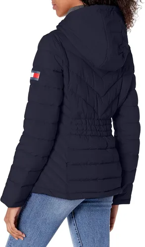 Vista 2 de Tommy Hilfiger Chaqueta acolchada ligera con capucha para mujer con bolsa de embalaje con cordón