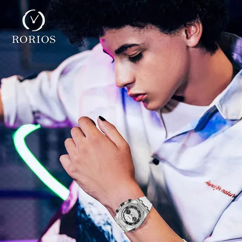 Vista 2 de RORIOS Relojes de moda para hombre, relojes analógicos de cuarzo, relojes luminosos para hombres, reloj de pulsera impermeable multifunción, Blanco