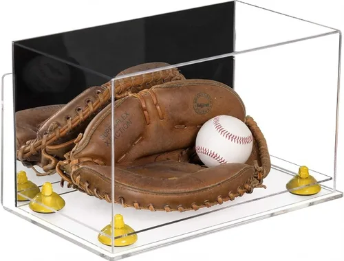 Vista 86 de Better Display Cases Vitrina de guantes de béisbol de acrílico transparente con elevadores negros (A011/V16)