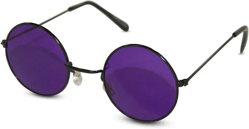 Vista 4 de Lentes de sol de John Lennon para fiesta. Lentes de sol redondos, hippie, con lentes de colores. Marco negro con lente azul