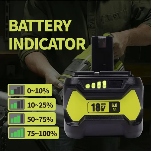 Vista 7 de Paquete de 2 baterías de litio de repuesto de 6000mAh 18V para Ryobi 6.0Ah P108 18V batería P102 P103 P105 P107 P109 ONE+ herramienta inalámbrica