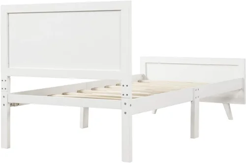 Vista 6 de SOFTSEA Cama de plataforma de tamaño individual con cabecero y estribo, marco de cama de madera maciza con soporte de listones de madera, marco