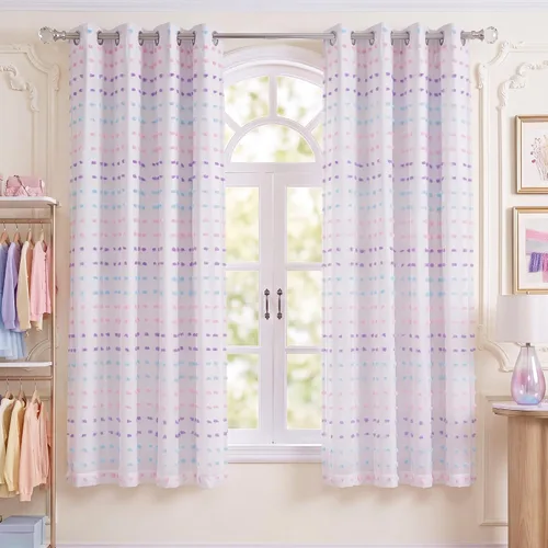 Vista 22 de RYB HOME Cortinas rosas con bonito pompón transparente superposición de 96