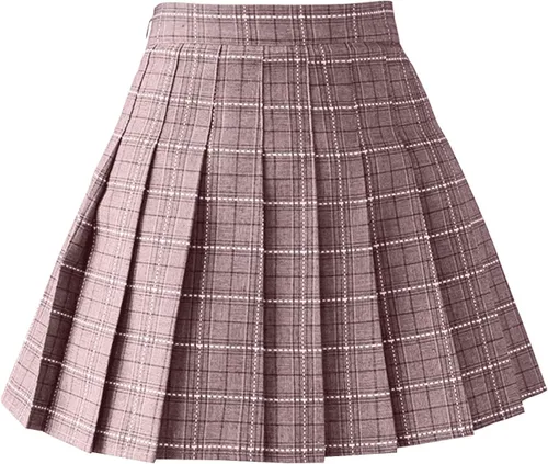 Vista 2 de shlutesoy Falda de cuadros para niñas, vestido de escuela de cintura alta, falda de cuadros delgada, suave, para mujer, falda plisada, para fiesta