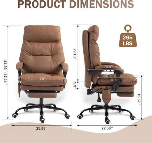 Vista 2 de Silla de oficina ejecutiva reclinable de 155° con soporte lumbar ajustable, cómoda silla de escritorio para computadora con reposapiés, silla