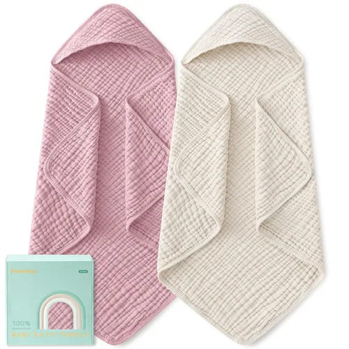 Vista 24 de Yoofoss - Paquete de 2 toallas de baño con capucha, 100% de muselina de algodón, para bebés y niños pequeños, suaves y absorbentes, esenciales