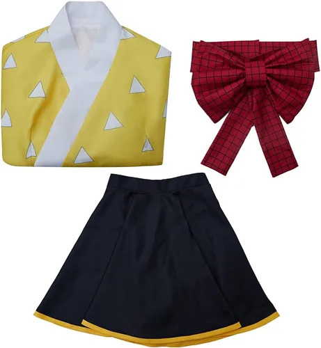 Vista 6 de Willyacos Hashibira - Disfraz de Inosuke para mujer, vestido de Rengoku Kyoujurou, kimono, disfraz de anime para cosplay, vestido de Lolita