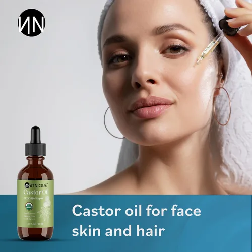 Vista 8 de Natnique Aceite de ricino orgánico certificado por USDA, aceite 100% puro prensado en frío sin refinar para el crecimiento del cabello, pestañas